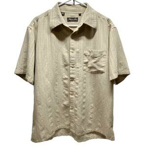Milano Bay Tropical Shirt Men's Large Tonal Beige Palm Tree Buttons Resort Wear